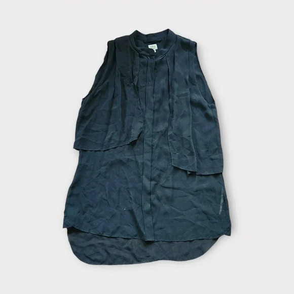 Wilfred Silk Sleeveless Blouse Size XXS Black Sheer Minimalist Button Up - Picture 4 of 9